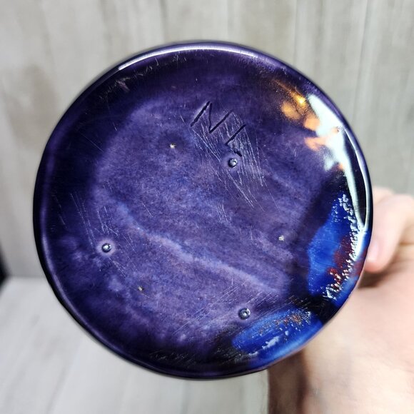 Vintage Raku Style Pottery Pitcher Jug Ceramic Purple Glazed 8'' Tall - Picture 7 of 9